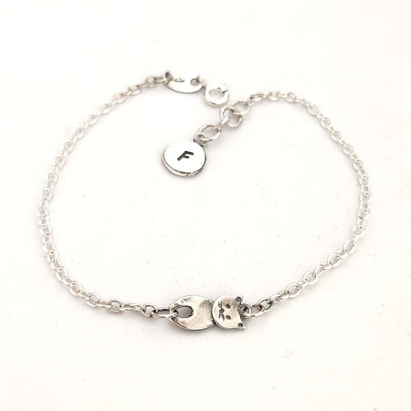 Cat and dog sterling silver bracelet with initial