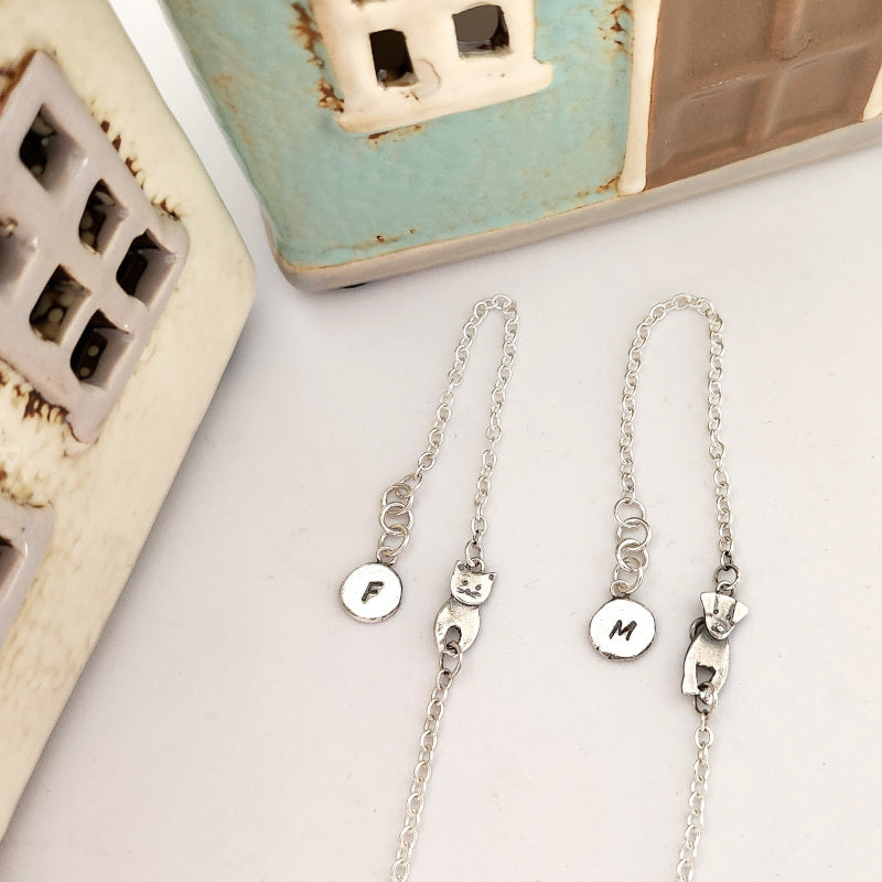 Cat and dog sterling silver bracelet with initial