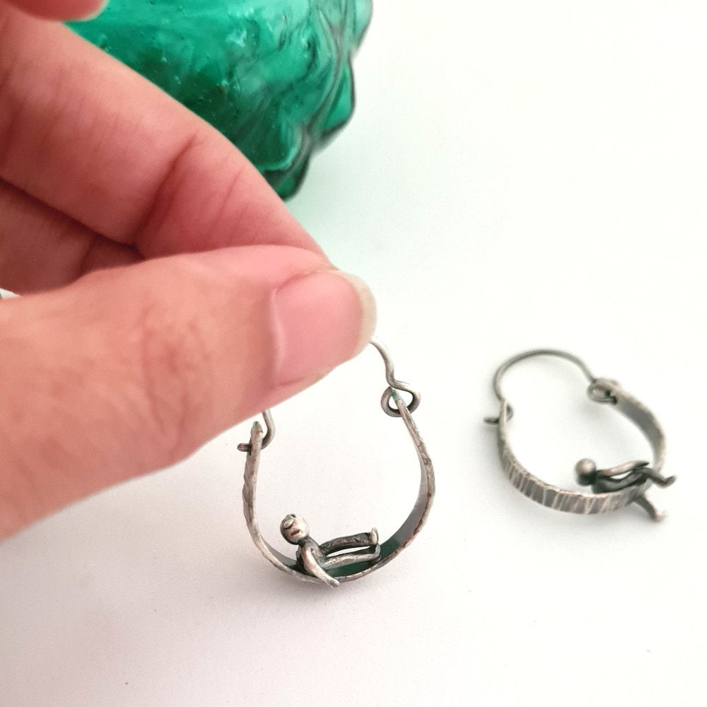 Unique Mismatched Little Men Hoop Style Earrings