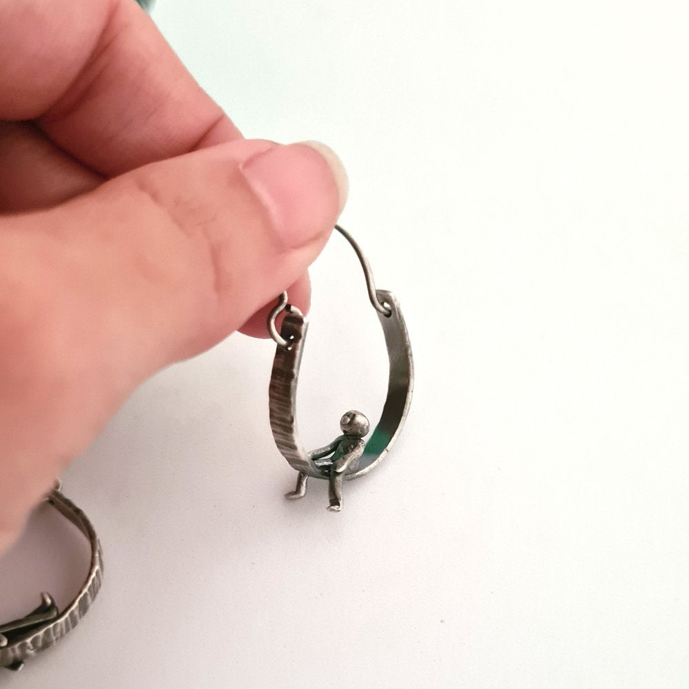 Unique Mismatched Little Men Hoop Style Earrings