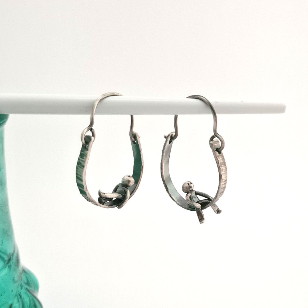 Unique Mismatched Little Men Hoop Style Earrings