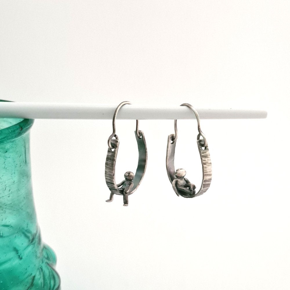 Unique Mismatched Little Men Hoop Style Earrings