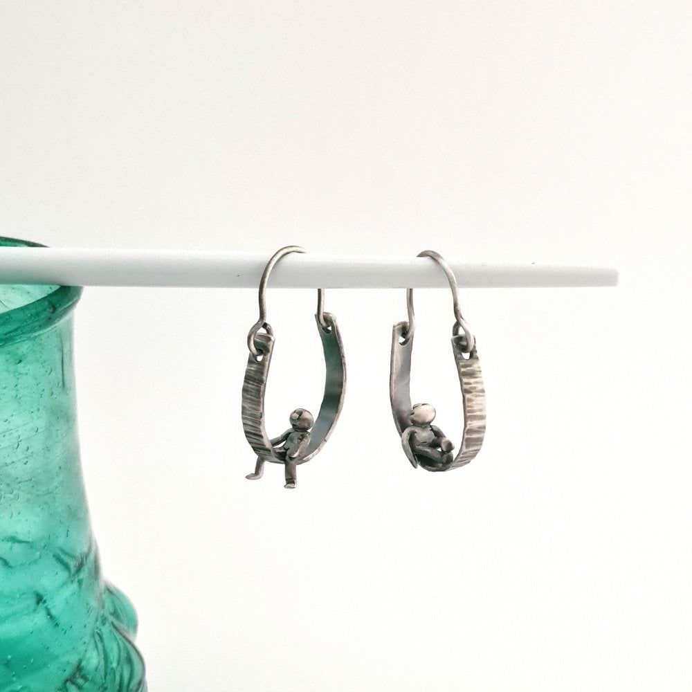 Unique Mismatched Little Men Hoop Style Earrings