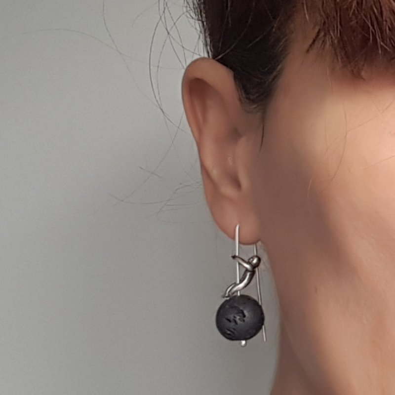 Little Men And Volcanic Lava Gemstone Earrings