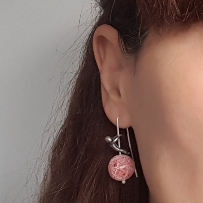 Little Men And Red Sponge Coral Gemstone Earrings