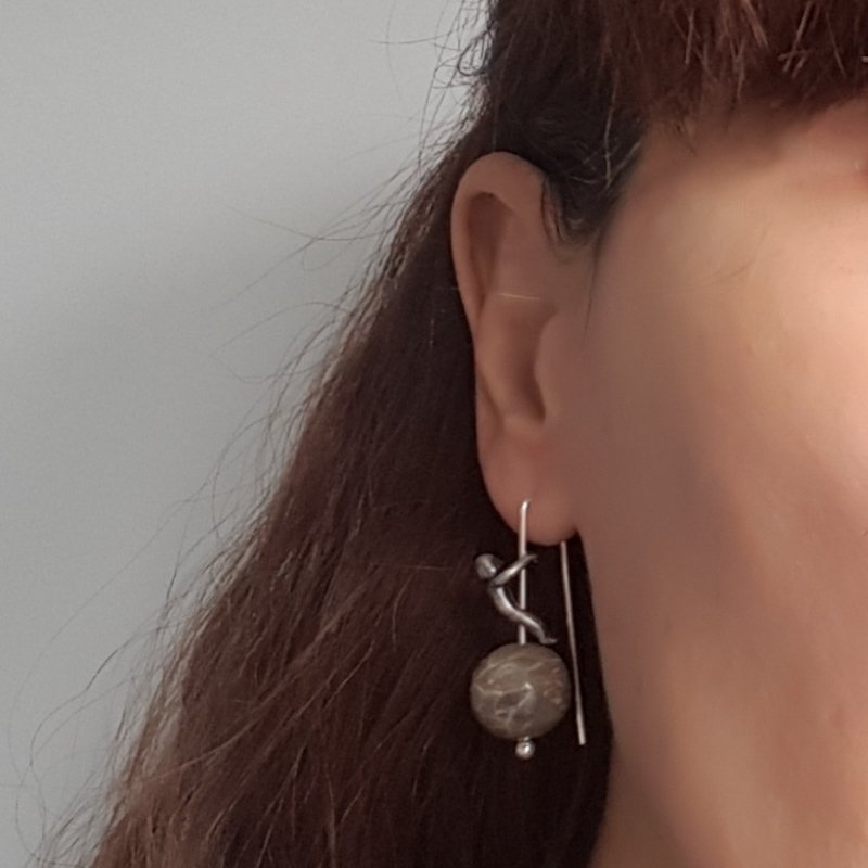 Little Men And Fossil Coral Gemstone Earrings