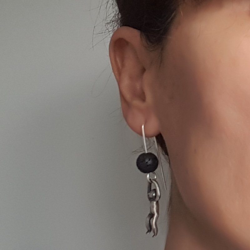 Little Men Up Down Volcanic Lava Earrings - Two Sizes