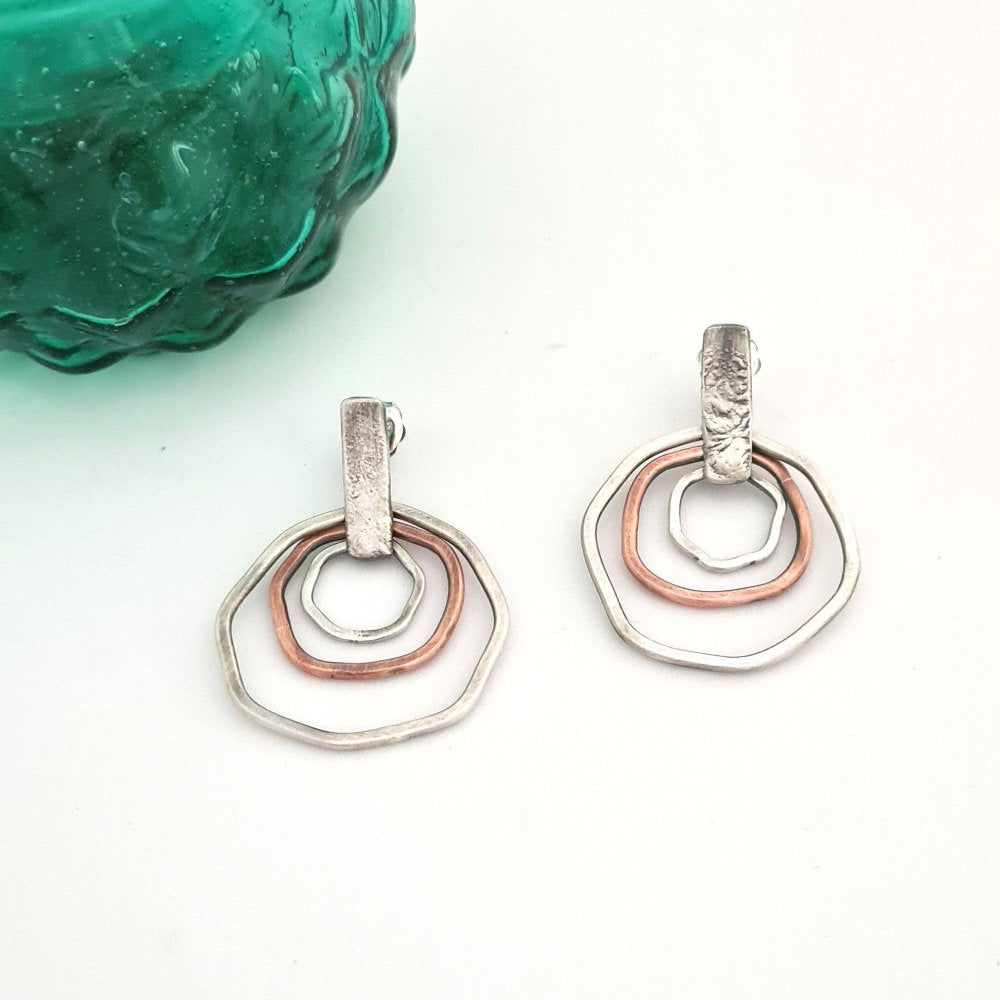 Sterling Silver and Copper Flat Rings Earrings