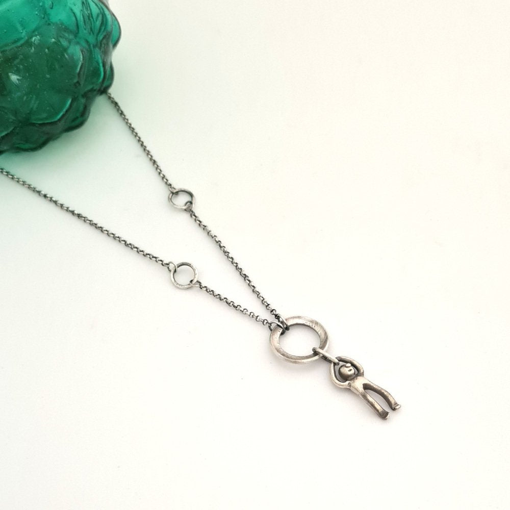 Sterling Silver Rings Necklace with Little Man