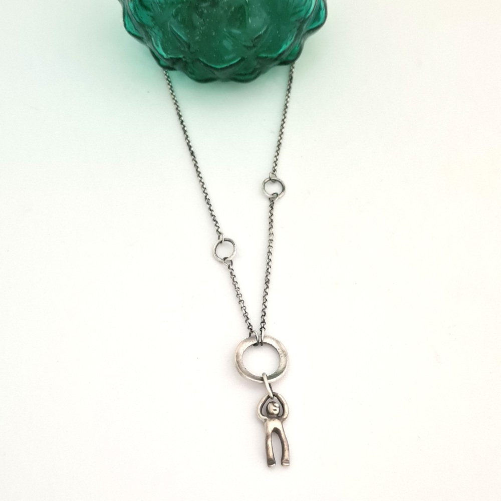 Sterling Silver Rings Necklace with Little Man