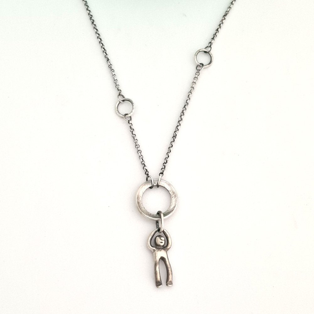 Sterling Silver Rings Necklace with Little Man
