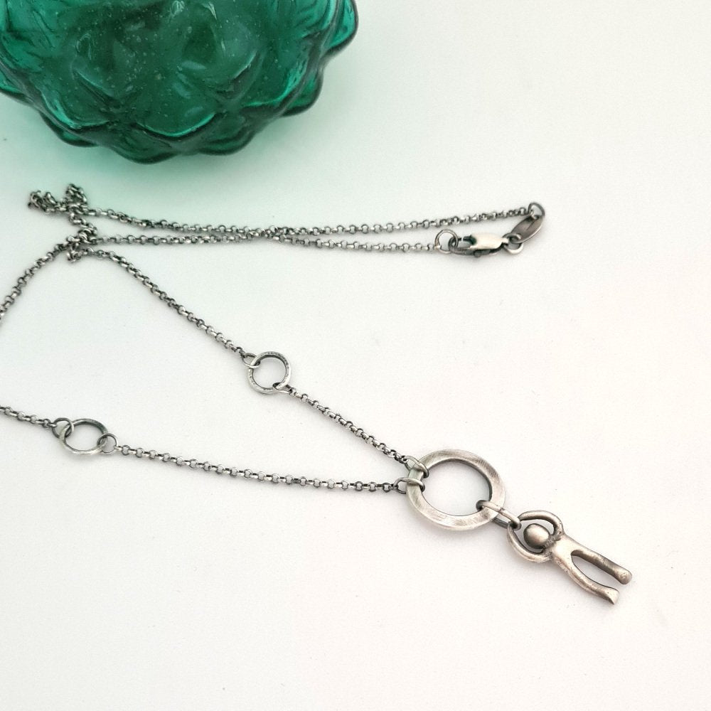 Sterling Silver Rings Necklace with Little Man