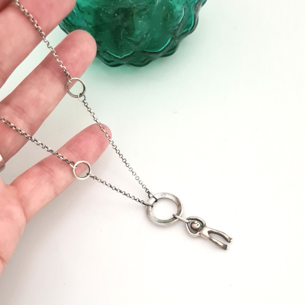 Sterling Silver Rings Necklace with Little Man