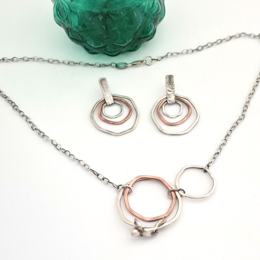 Sterling Silver and Copper Flat Rings Earrings