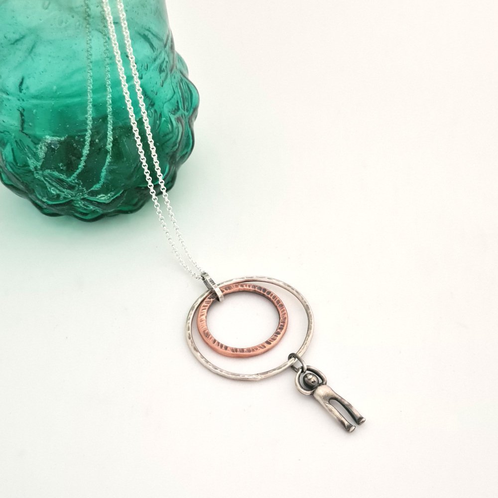 Sterling Silver and Copper Hammered Rings Pendant