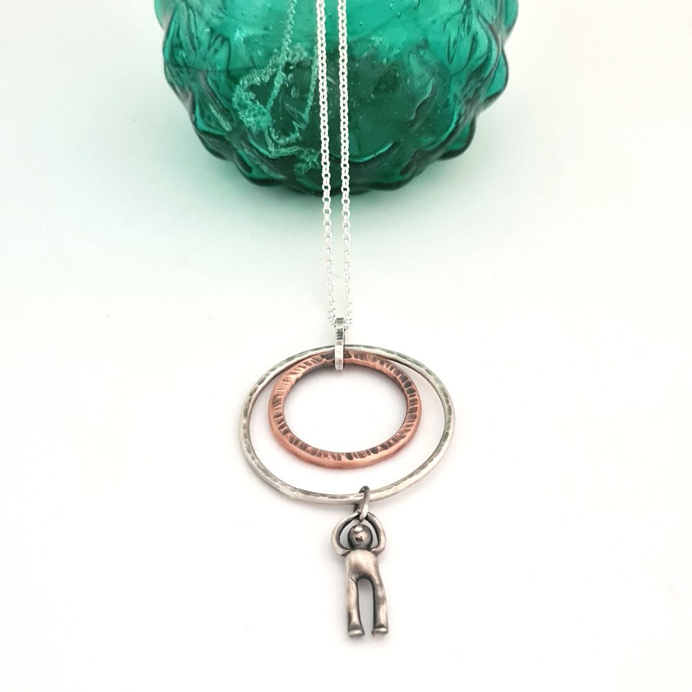 Sterling Silver and Copper Hammered Rings Pendant
