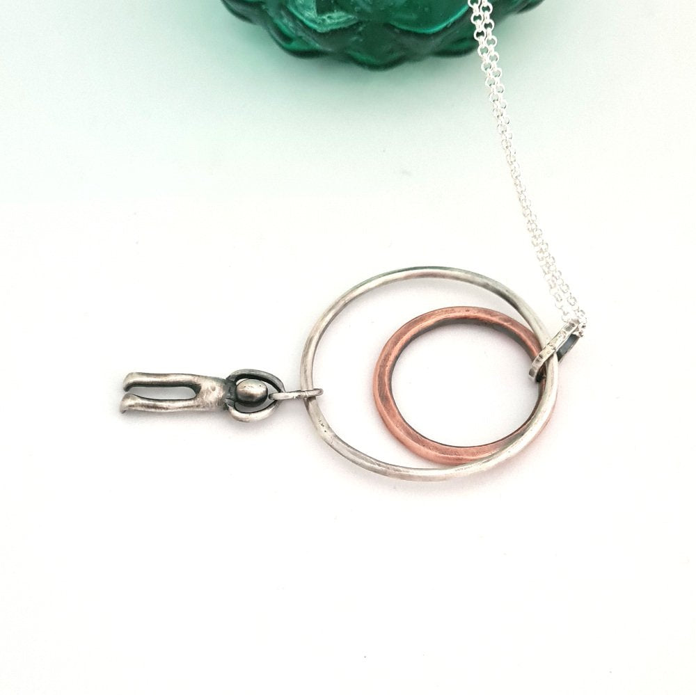 Sterling Silver and Copper Hammered Rings Pendant