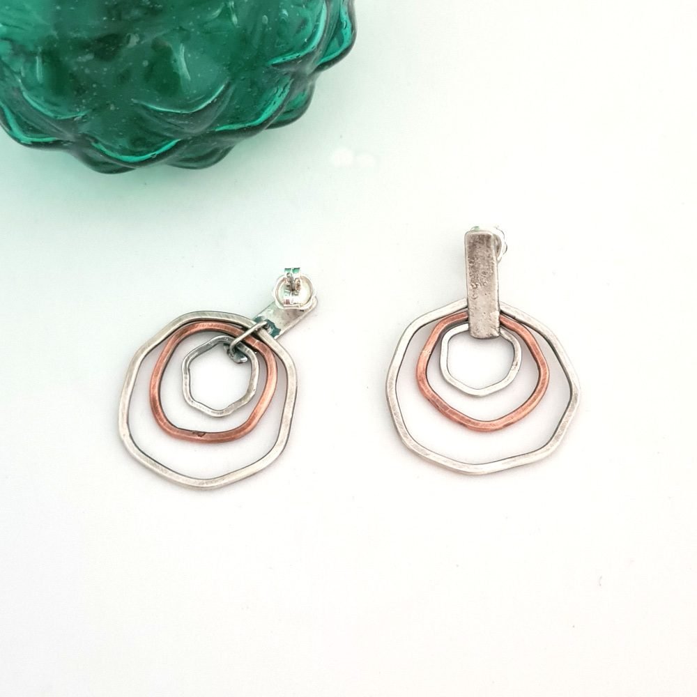 Sterling Silver and Copper Flat Rings Earrings