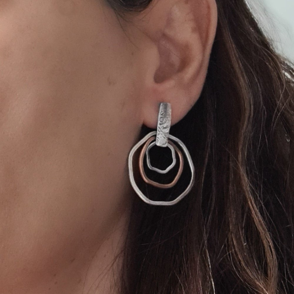 Sterling Silver and Copper Flat Rings Earrings