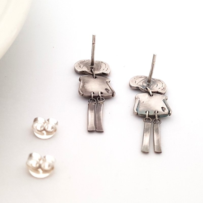 Articulated Doll Earrings - Sterling Silver