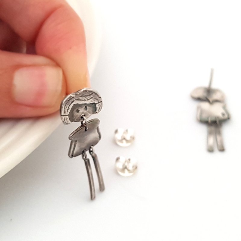Articulated Doll Earrings - Sterling Silver