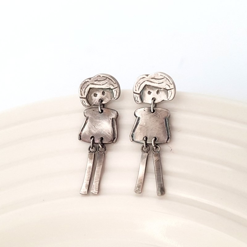Articulated Doll Earrings - Sterling Silver