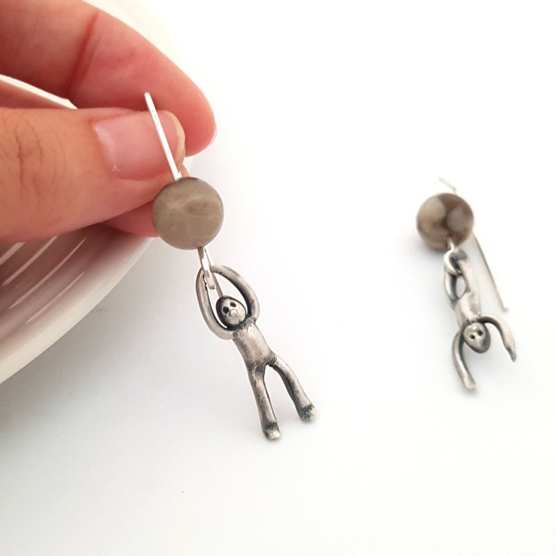 Little Men Up Down Fossil Coral Earrings - Two Sizes