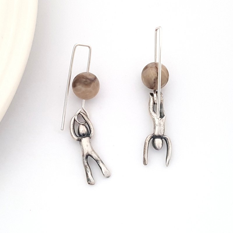 Little Men Up Down Fossil Coral Earrings - Two Sizes