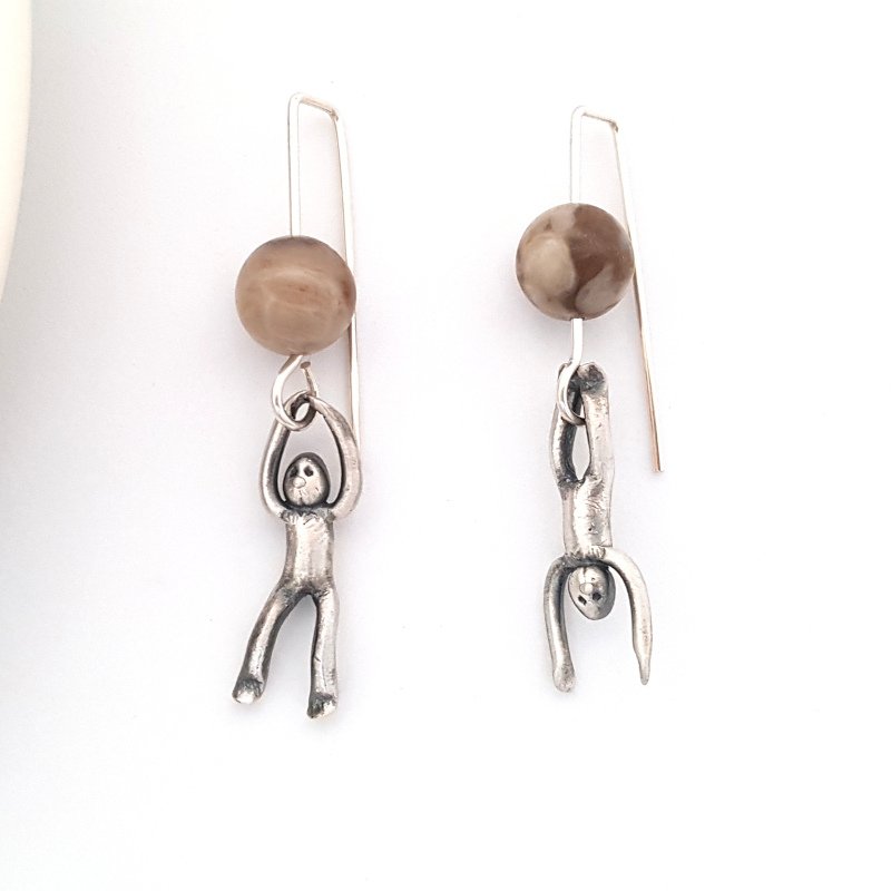 Little Men Up Down Fossil Coral Earrings - Two Sizes