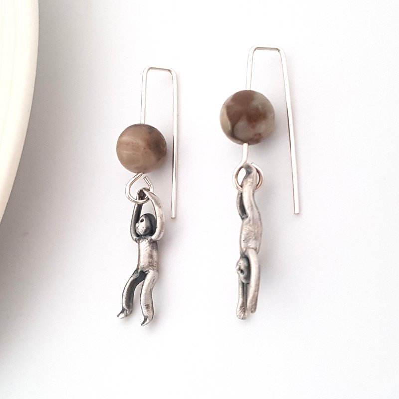 Little Men Up Down Fossil Coral Earrings - Two Sizes