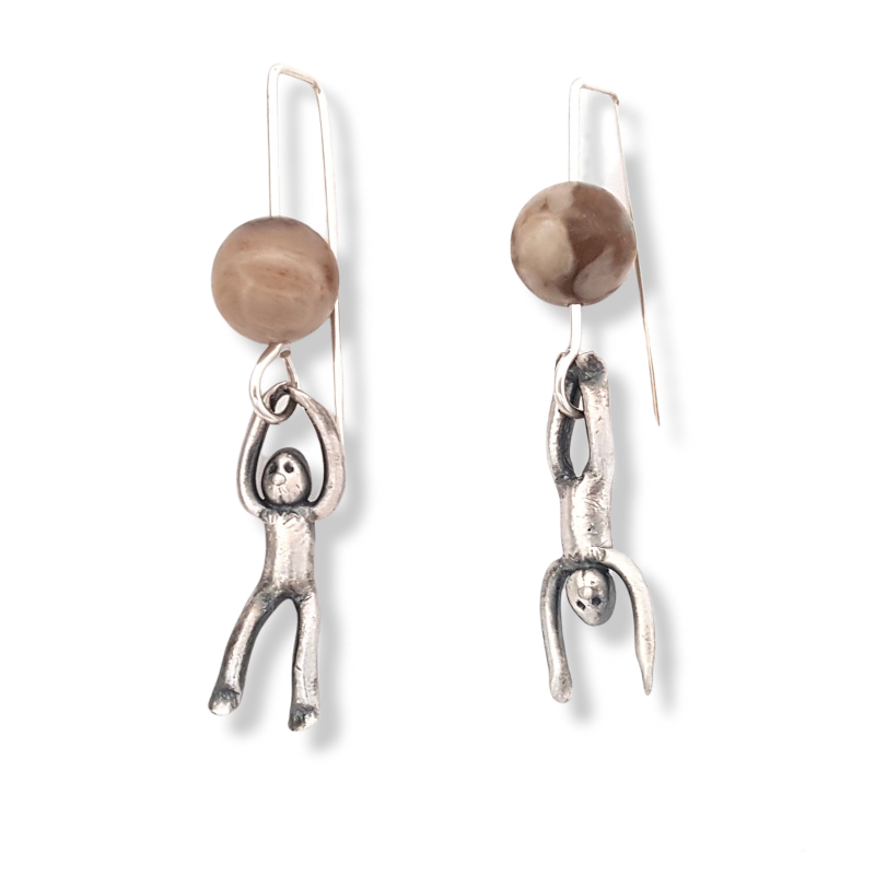 Little Men Up Down Fossil Coral Earrings - Two Sizes