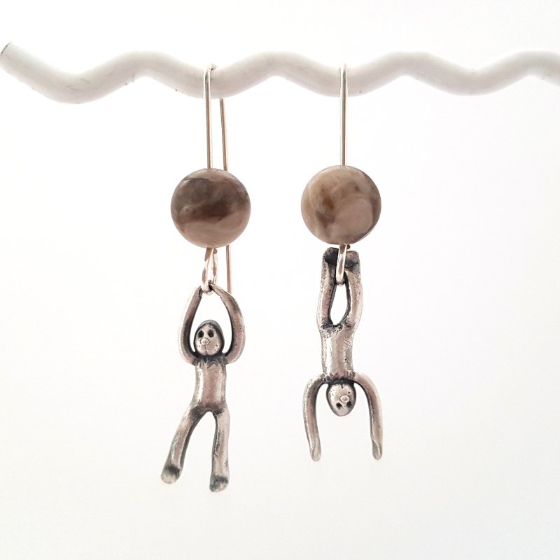 Little Men Up Down Fossil Coral Earrings - Two Sizes
