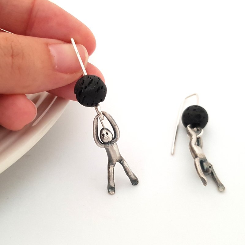 Little Men Up Down Volcanic Lava Earrings - Two Sizes