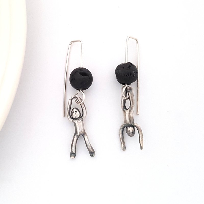 Little Men Up Down Volcanic Lava Earrings - Two Sizes
