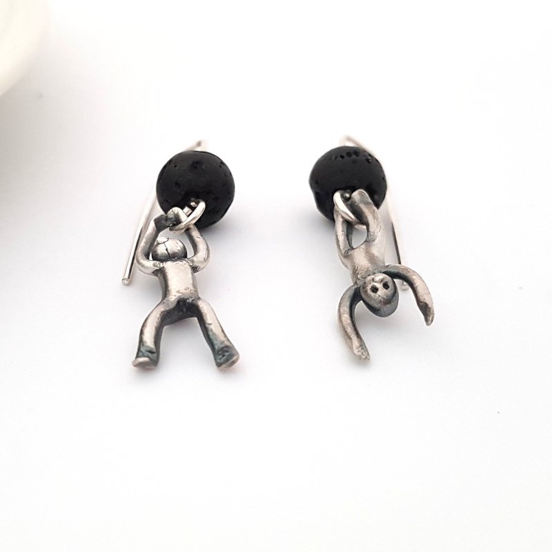 Little Men Up Down Volcanic Lava Earrings - Two Sizes