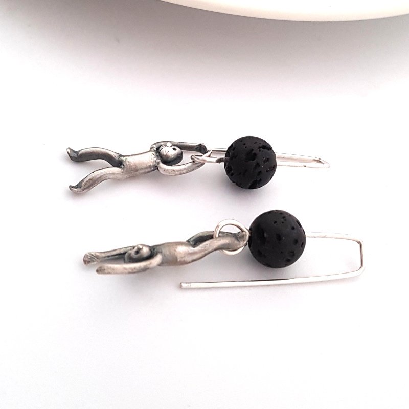 Little Men Up Down Volcanic Lava Earrings - Two Sizes