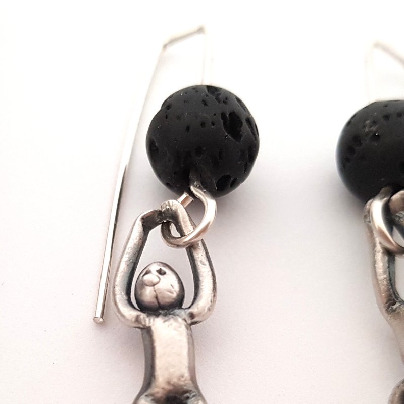 Little Men Up Down Volcanic Lava Earrings - Two Sizes