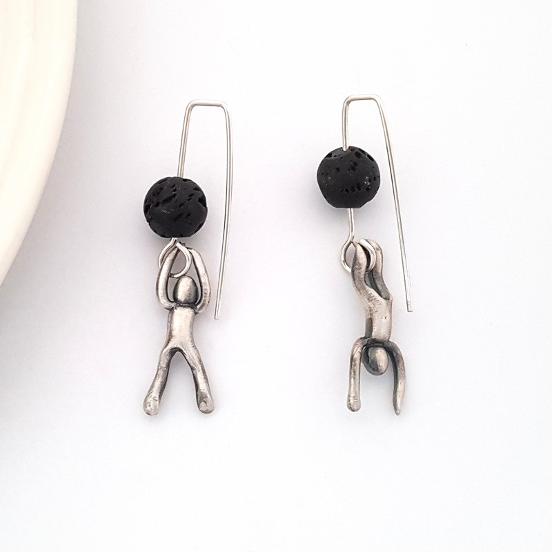 Little Men Up Down Volcanic Lava Earrings - Two Sizes
