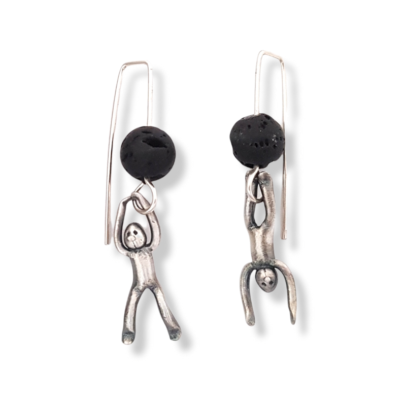 Little Men Up Down Volcanic Lava Earrings - Two Sizes