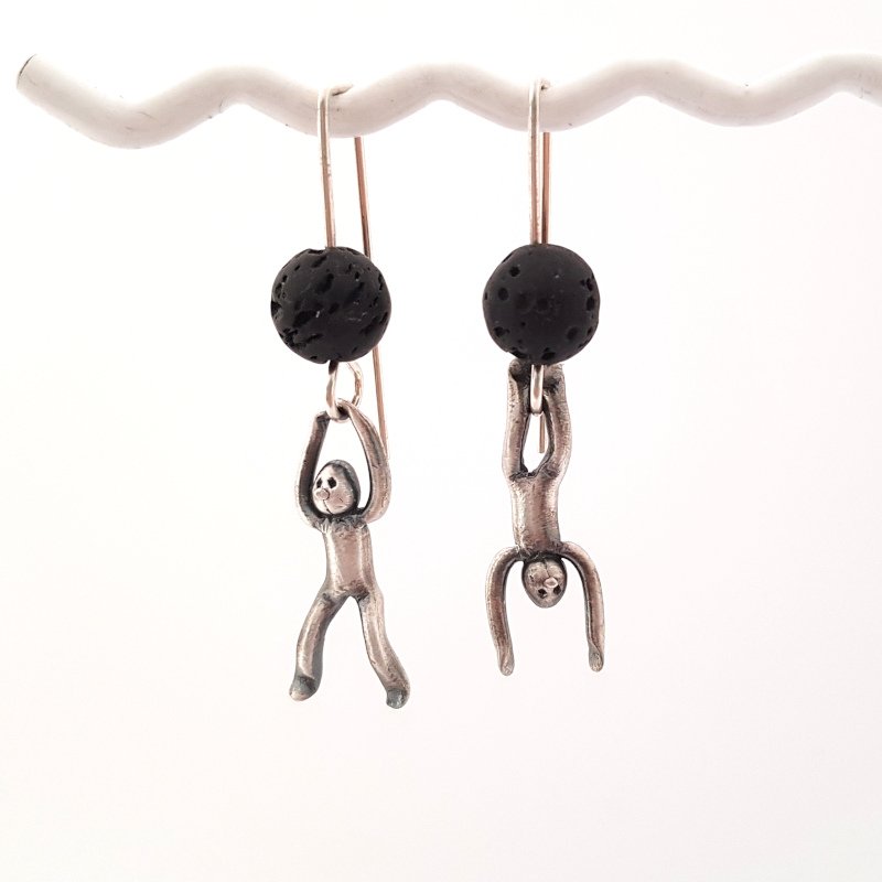 Little Men Up Down Volcanic Lava Earrings - Two Sizes