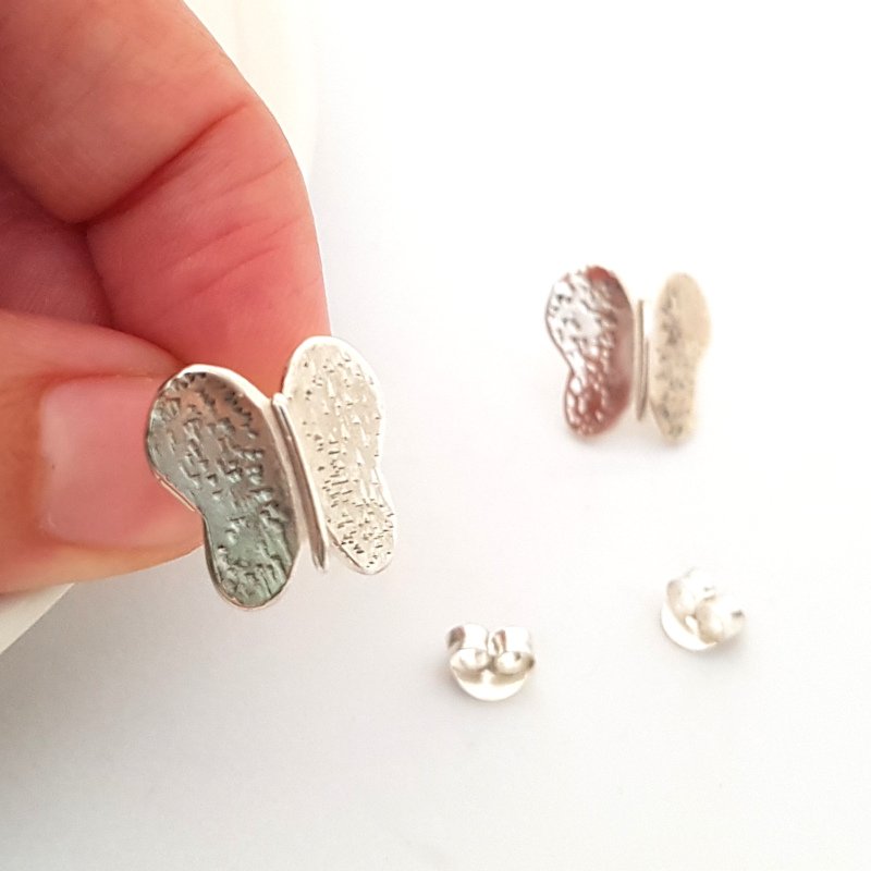 Hammered Sterling Silver Butterfly Earrings