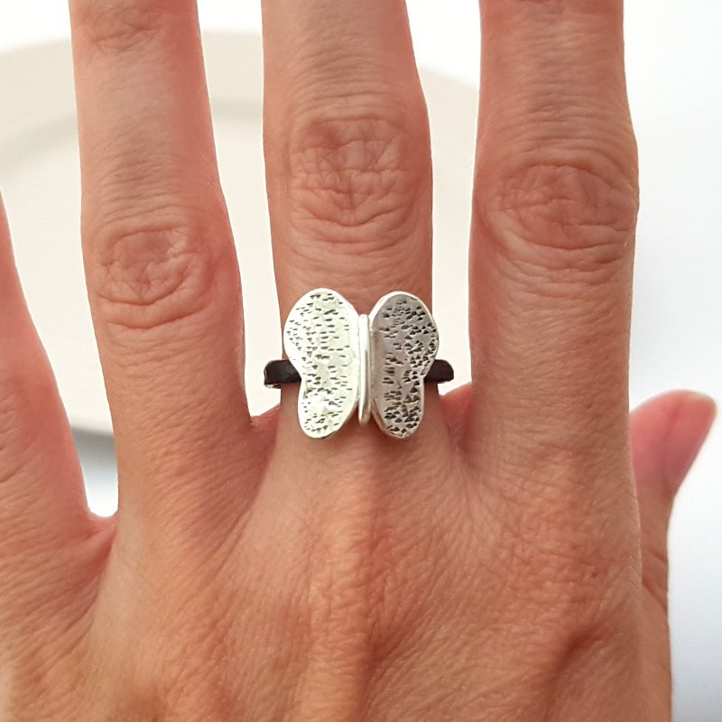 Butterfly Hammered Ring - Sterling Silver