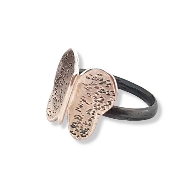 Butterfly Hammered Ring - Sterling Silver