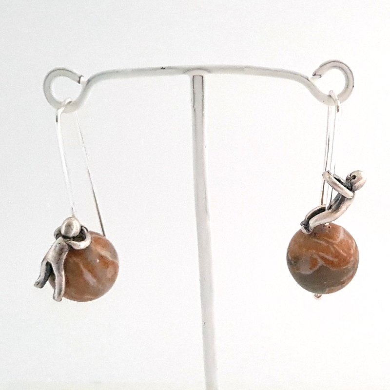 Little Men And Fossil Coral Gemstone Earrings