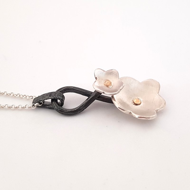 Double Flower Sterling Silver Pendant