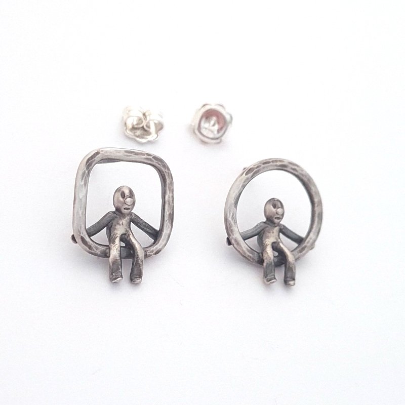 Hammered Ring Little Men Stud Earrings