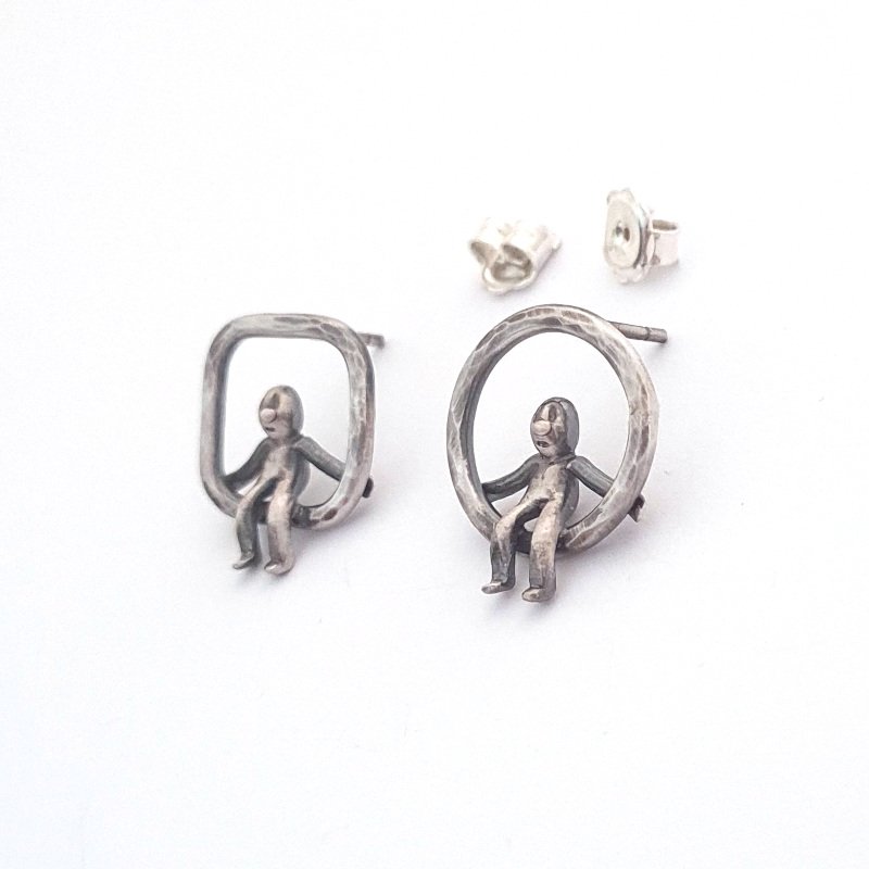 Hammered Ring Little Men Stud Earrings