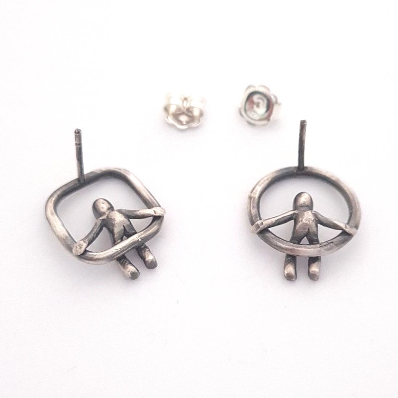 Hammered Ring Little Men Stud Earrings