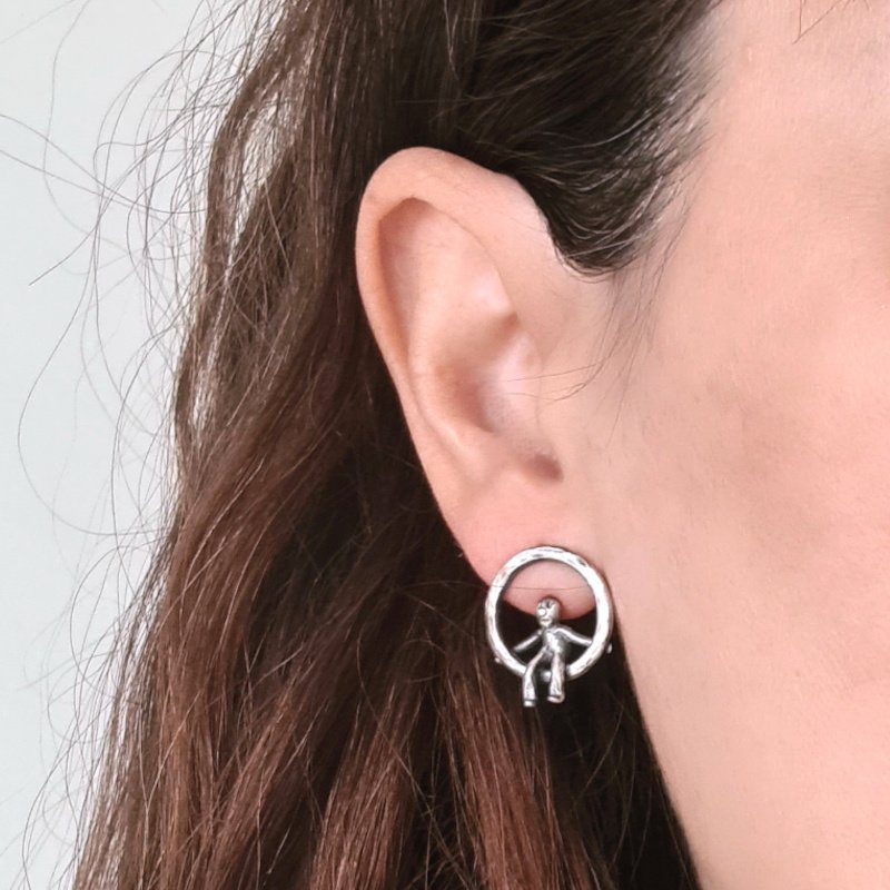 Hammered Ring Little Men Stud Earrings