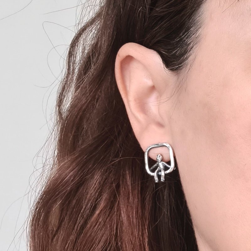 Hammered Ring Little Men Stud Earrings